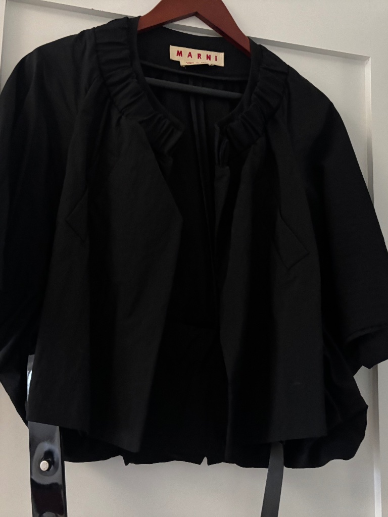 Marni Italy Black Ruched Cocoon Bubble Belted Jacket Coat - It 42 / Us 6